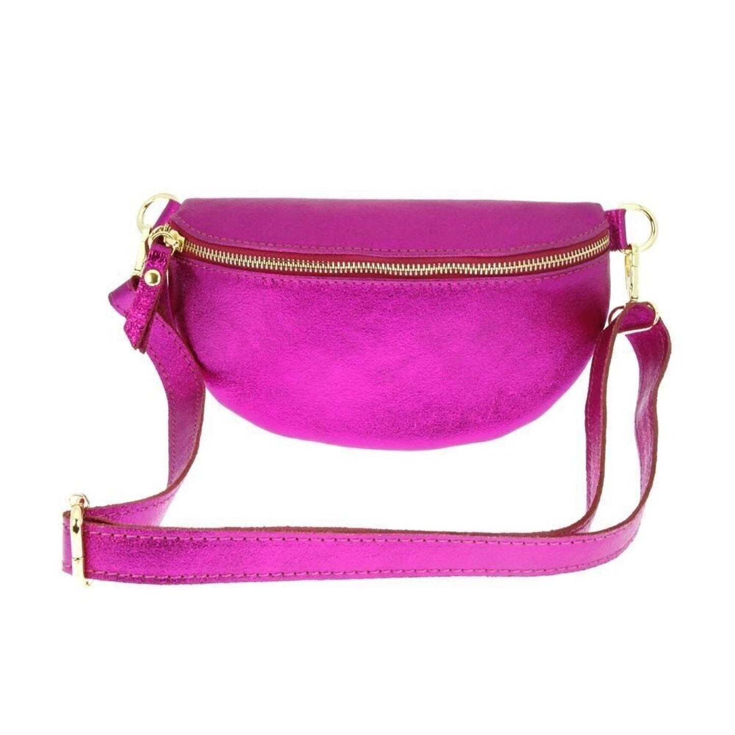 Sac en cuir banane rose fluo