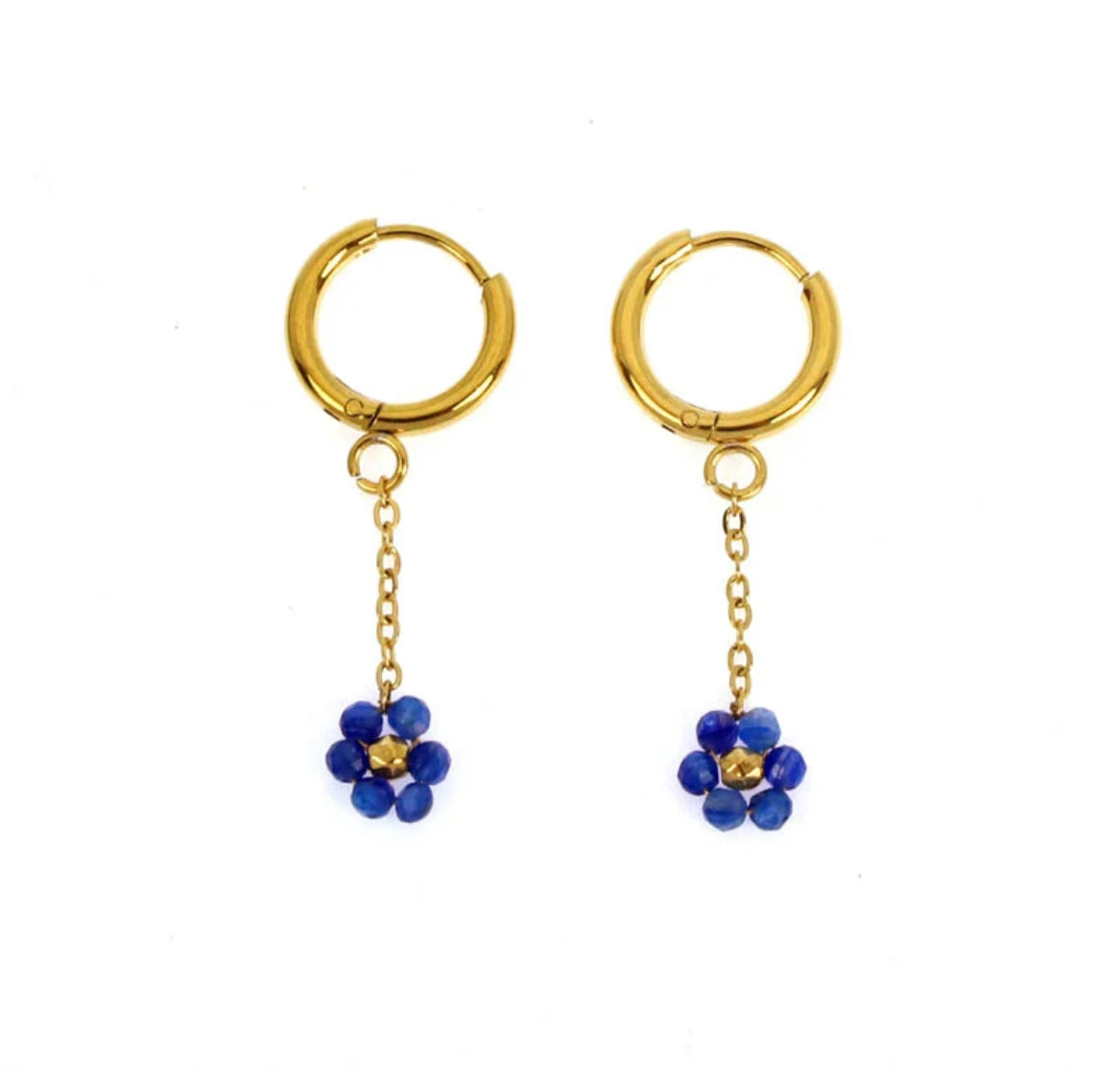 Boucles d'oreilles tombantes fleurs bleues