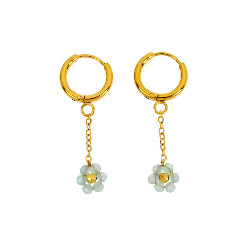 Boucles d'oreilles tombantes fleurs vertes claires