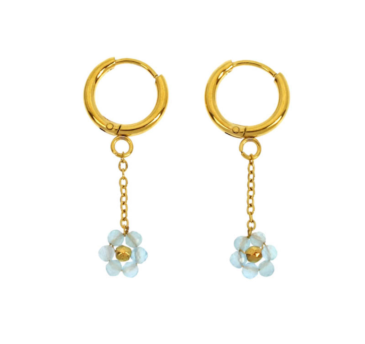 Boucles d'oreilles tombantes fleurs bleues ciels'