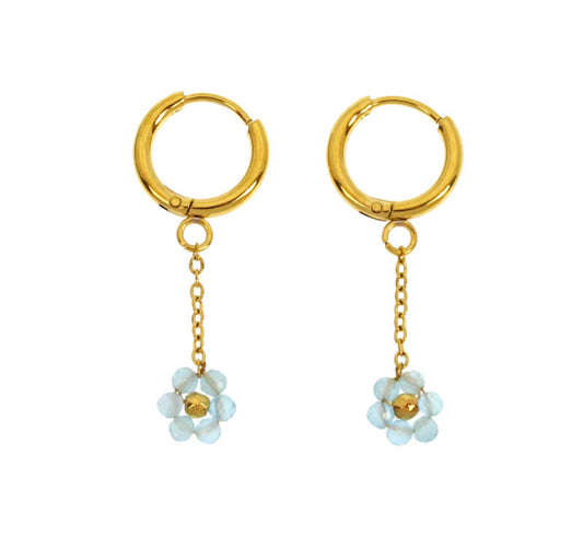 Boucles d'oreilles tombantes fleurs bleues ciels'