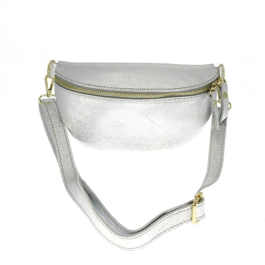 Sac en cuir banane argent