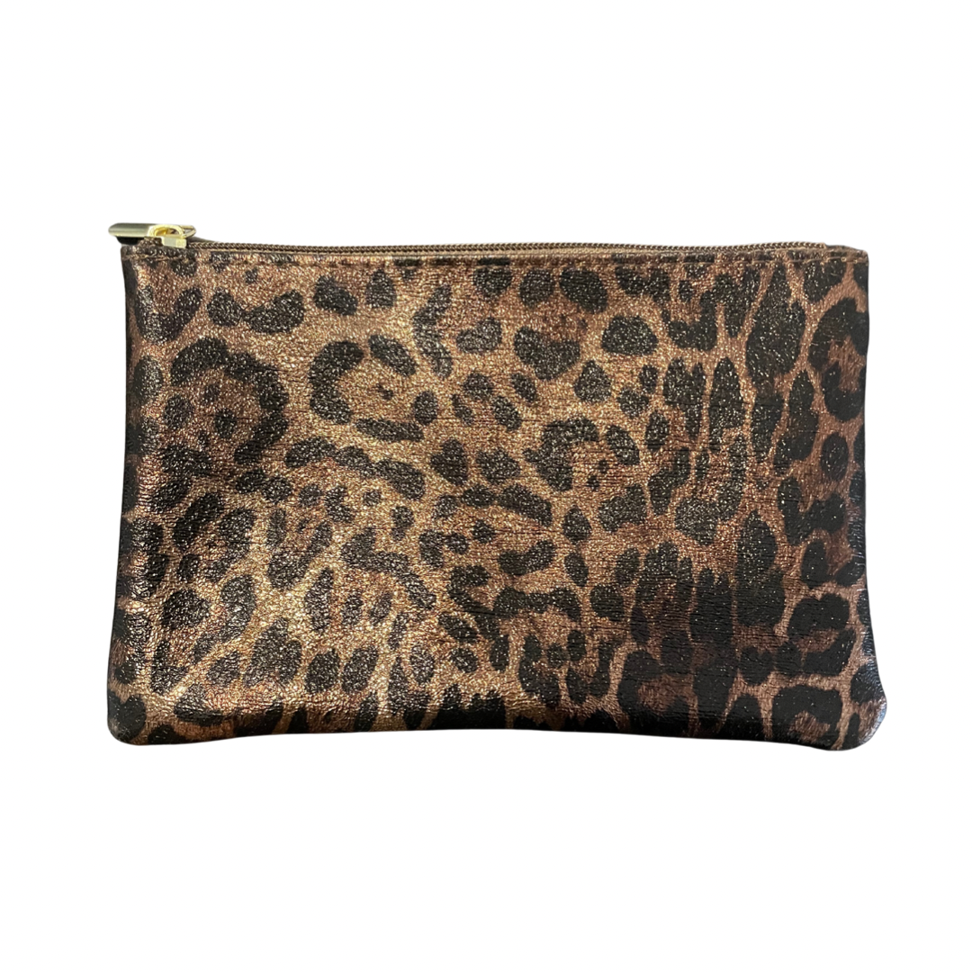 Pochette léopard zippée en cuir - Taille L