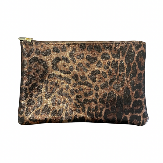 Pochette léopard zippée en cuir - Taille L