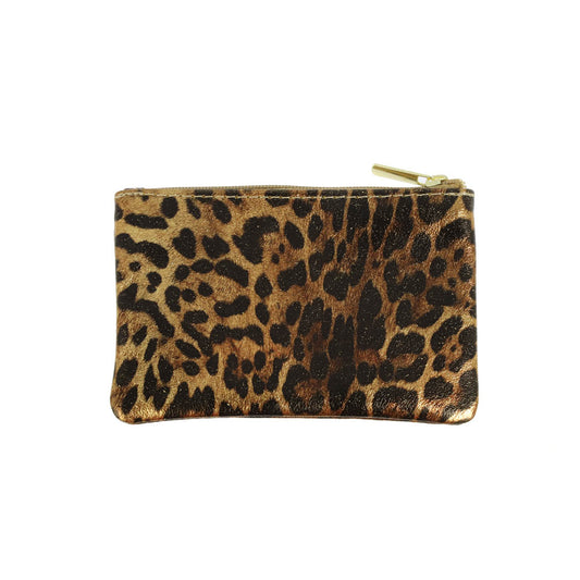 Pochette leopard zippée en cuir - Taille S