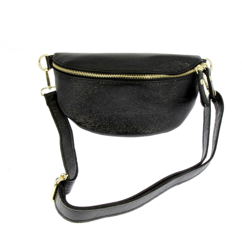 Sac en cuir banane noir